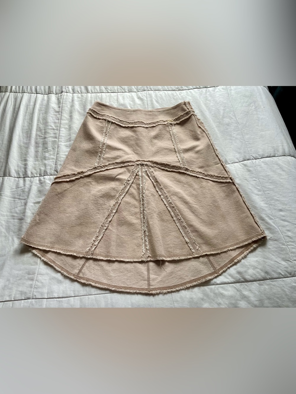 St John Sport Vintage Beige Fringe Seam Midi Skirt 2 Preppy Old Money Classic